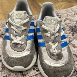 Adidas Kids' Gray and Blue Striped Sneakers
